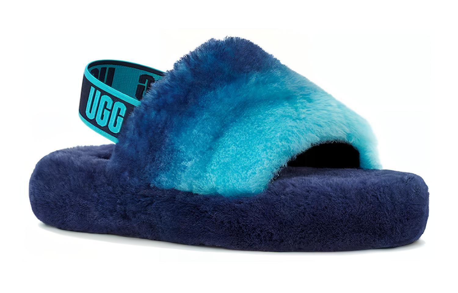 Lookbook (JR) UGG Fluff Yeah 斜纹蓝色渐变拖鞋 1120772K-BCB