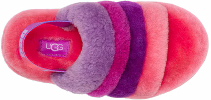 Shop UGG Fluff Yeah Slides 毛絨簡約時尚拖鞋 大童 粉紫拼色
