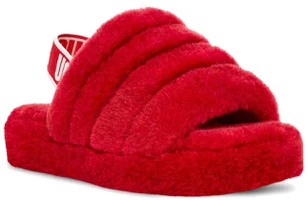 Lookbook UGG Fluff Yeah 簡約休閒毛絨露趾涼鞋 大童 紅