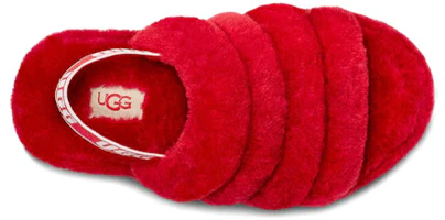 Shop UGG Fluff Yeah 簡約休閒毛絨露趾涼鞋 大童 紅