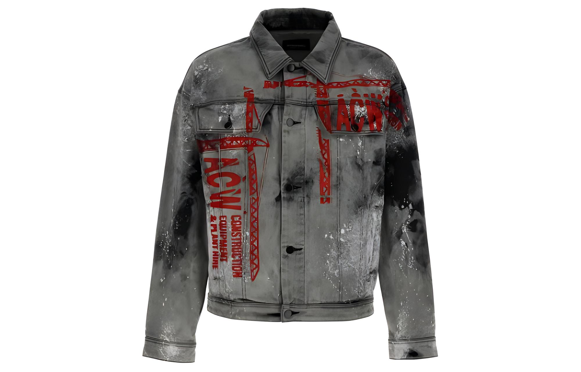 A-COLD-WALL* Graphic Print Collared Button-Up Jacket Grey Menswear ACWMH026MIDGRE