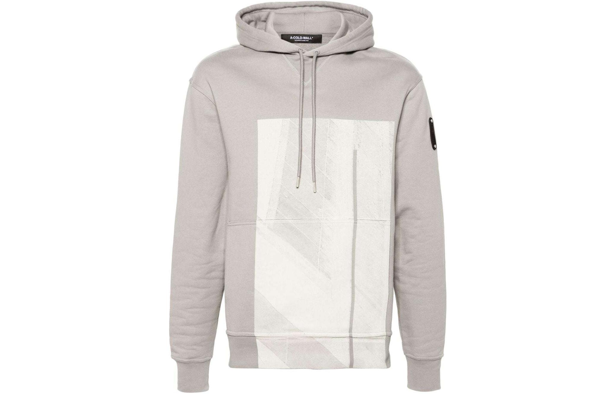 A-COLD-WALL* Textured Knit Logo Hoodie in Cool Gray. ACWMW186-CEMENT