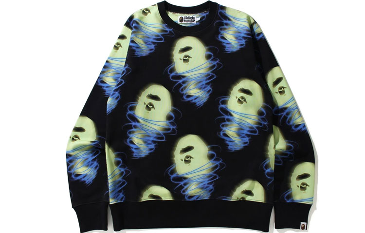 A BATHING APE Ape Head BAPE Storm Cartoon Print Long Sleeve Sweatshirt Men. 1H80-113-007