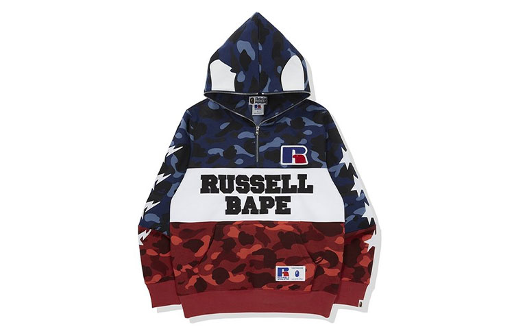A BATHING APE BAPE × RUSSELL Logo Print Sweatshirt Blue Menswear. 1G73-114-921