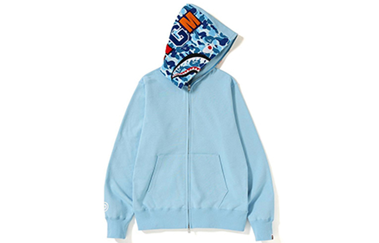 A BATHING APE BAPE ABC Shark Full Zip Hoodie Blue Camo Unisex Jacket Sweater BAPE-SS19-3