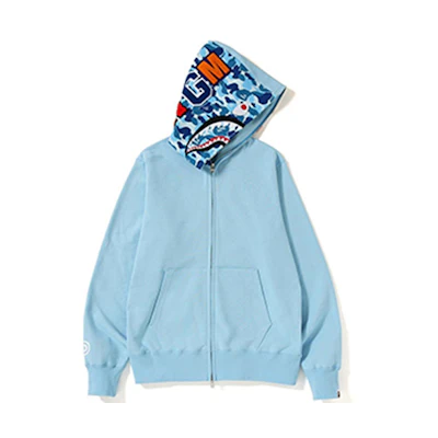 A BATHING APE BAPE ABC Shark Full Zip Hoodie Blue Camo Unisex Jacket Sweater BAPE-SS19-3