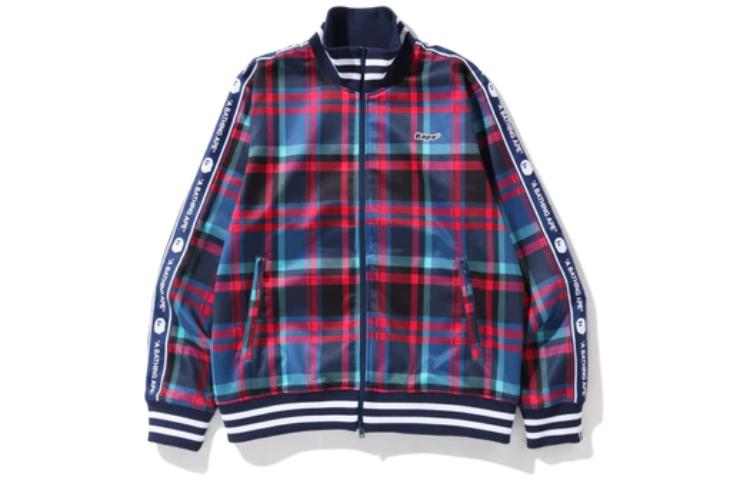 A BATHING APE BAPE Check Jersey Top Colorblock Zip-Up Jacket . 1H70-113-012