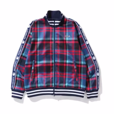 A BATHING APE BAPE Check Jersey Top Colorblock Zip-Up Jacket . 1H70-113-012