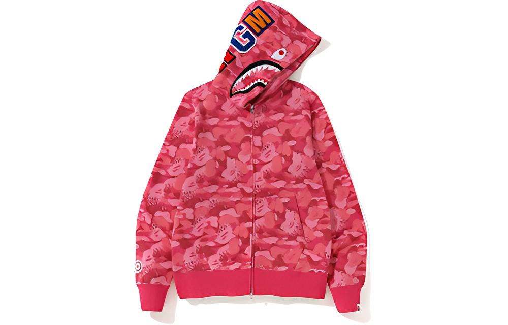 A BATHING APE Bape Flame Camo Zip Hoodie Unisex Pink. 1F30-115-018