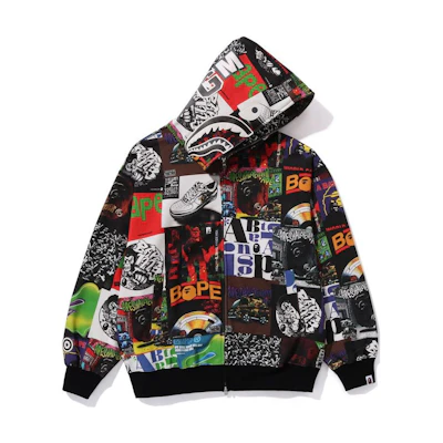 A BATHING APE BAPE Full-Print Black Zip Hoodie Jacket Casual Wear. 1J80-115-056