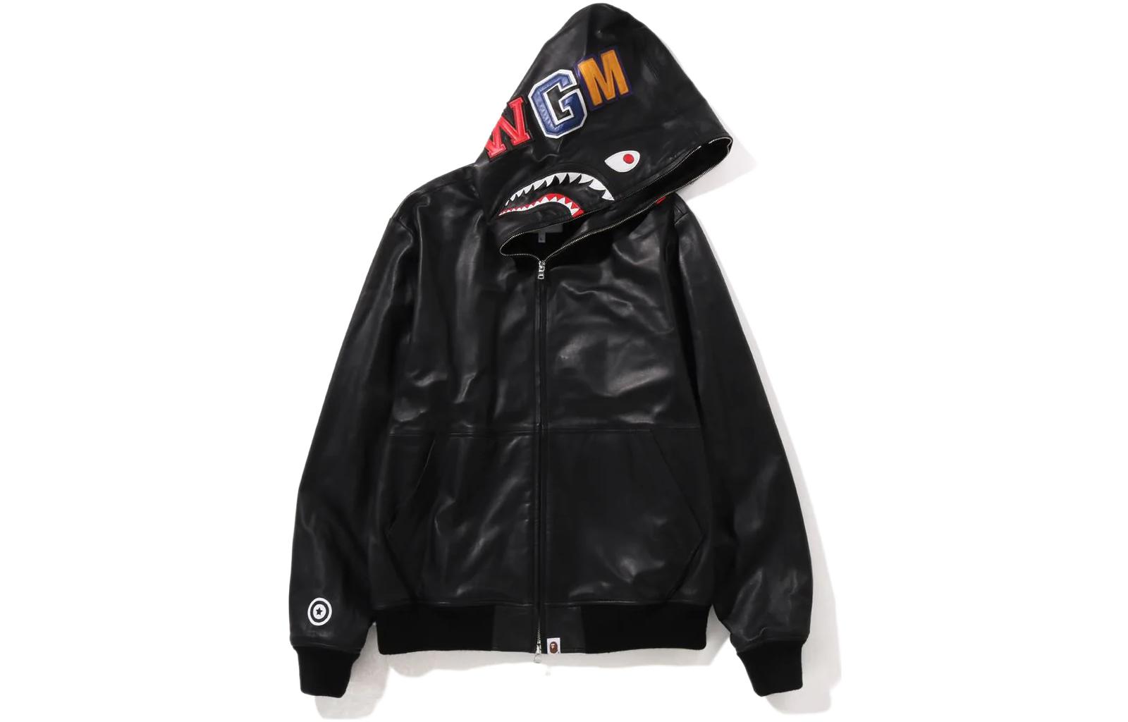 A BATHING APE Bape Leather Shark Full Zip Hoodie Jacket . 1I80-140-013 圖 2
