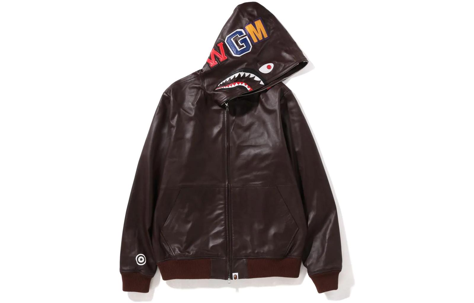 A BATHING APE Bape Leather Shark Full Zip Hoodie Jacket . 1I80-140-013 圖 5