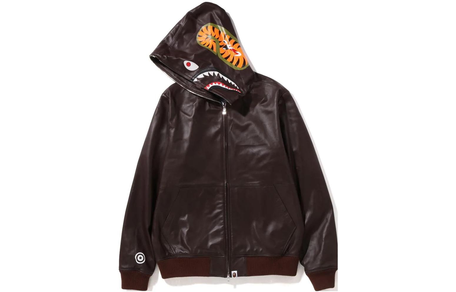 A BATHING APE Bape Leather Shark Full Zip Hoodie Jacket . 1I80-140-013 圖 6