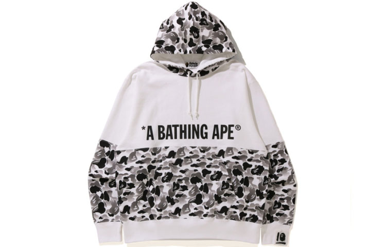 A BATHING APE BAPE Letter Print Camo Patchwork Pullover Hoodie Men 0ZXSWM114019F