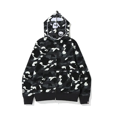A BATHING APE BAPE Reflective Ape Head Zip-Up Hoodie Unisex Black Camo. 1F80-115-003