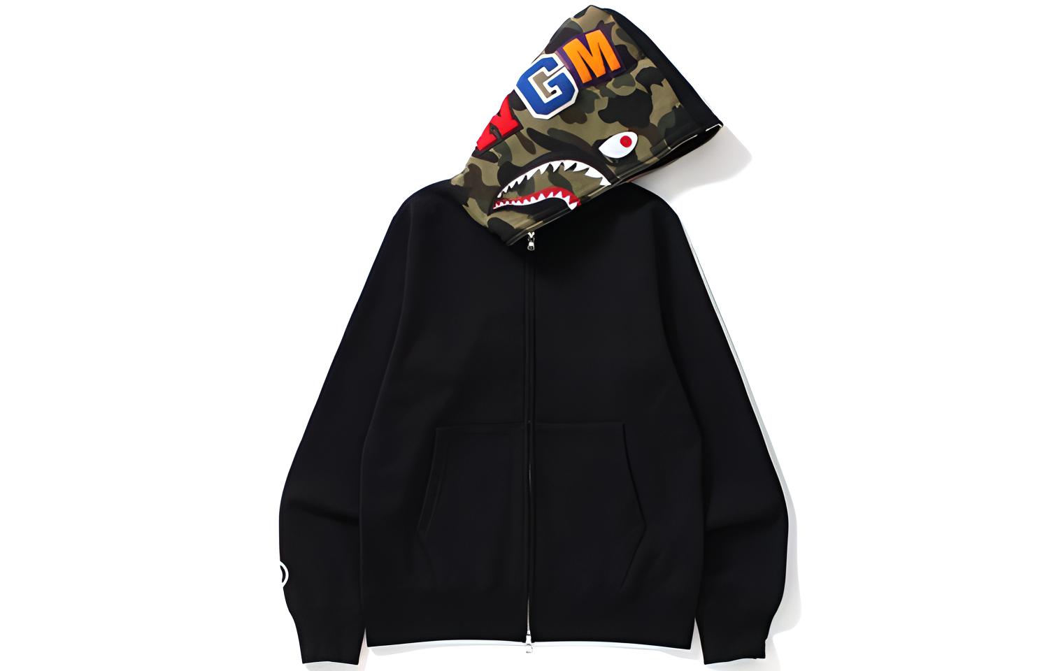 A BATHING APE Bape Shark Full Zip Hoodie Black  Classic Pullover Jacket. 1D80-115-012