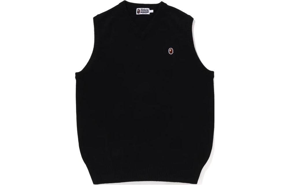 A BATHING APE BAPE Solid V-Neck Knit Vest Black (). 1J30-120-002