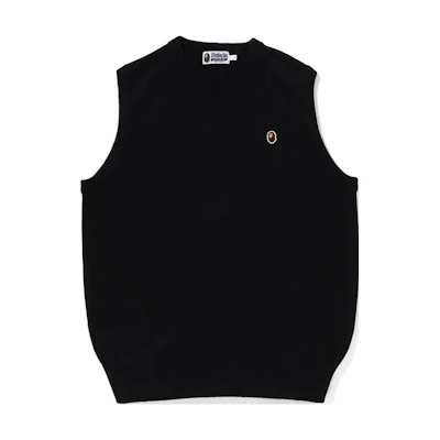 A BATHING APE BAPE Solid V-Neck Knit Vest Black (). 1J30-120-002