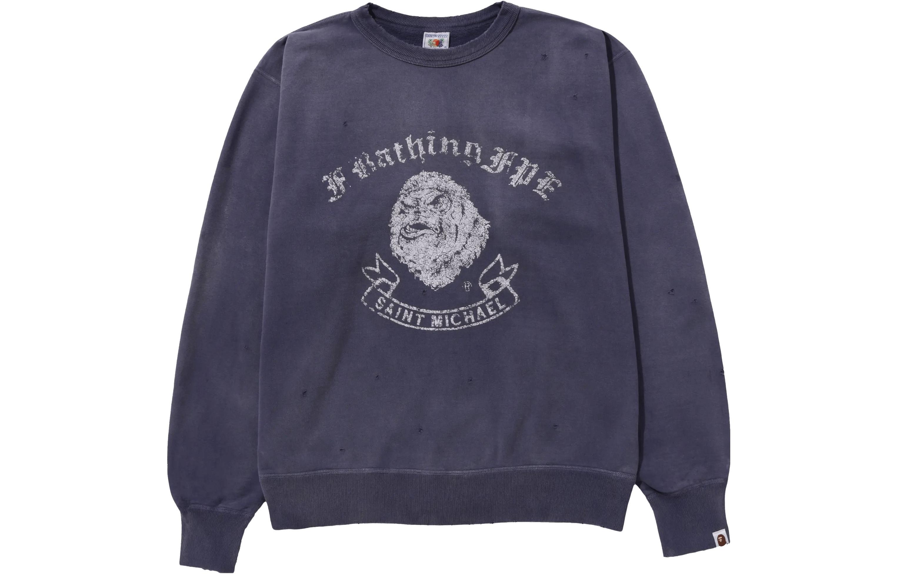 A BATHING APE BAPE SAINT Mxxxxxx Vintage Style Crewneck Sweatshirt Grey Blue Unisex 1J23-113-903