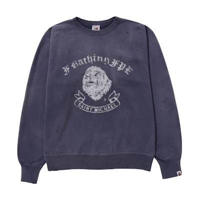 A BATHING APE BAPE SAINT Mxxxxxx Vintage Style Crewneck Sweatshirt Grey Blue Unisex 1J23-113-903