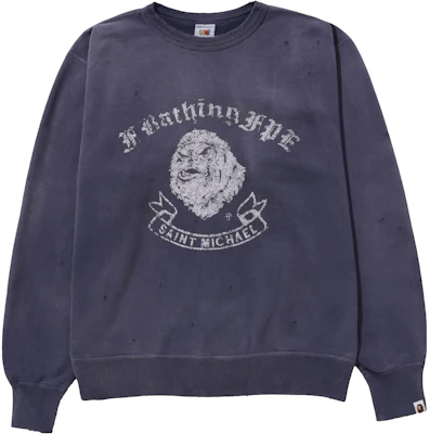 A BATHING APE BAPE x SAINT Mxxxxxx 复古风圆领卫衣 灰蓝色 男女款 1J23-113-903 Order A BATHING APE BAPE x SAINT Mxxxxxx 复古风圆领卫衣 灰蓝色 男女款 1J23-113-903