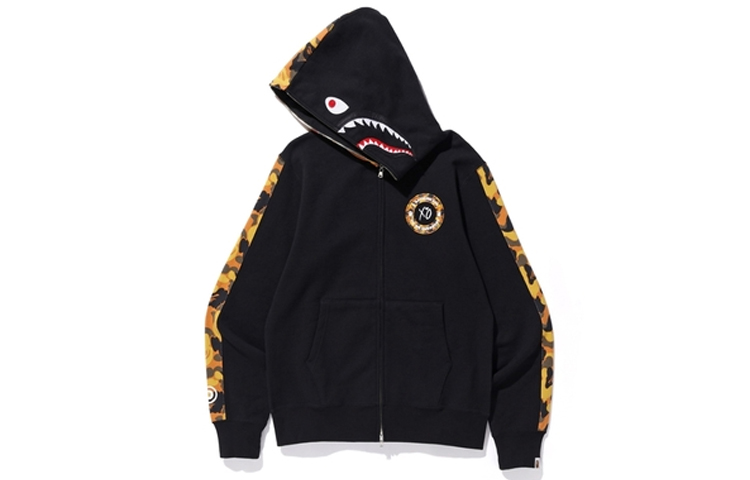 A BATHING APE BAPE XO Camo Shark Pullover Hoodie Black Yellow . 1E70-115-904 圖 3