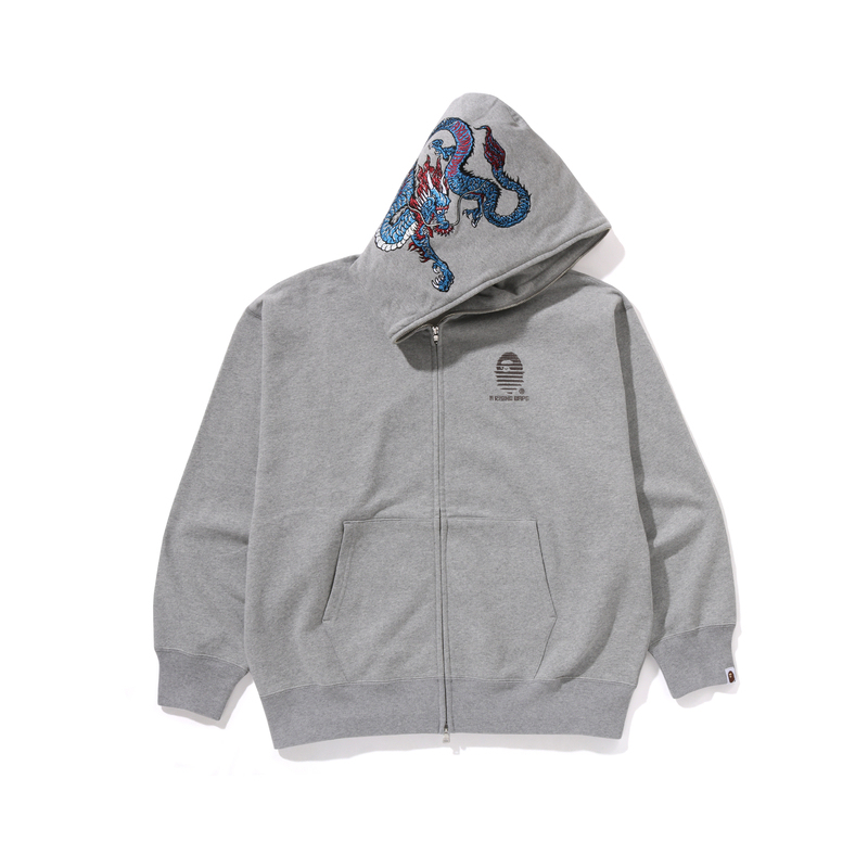 A BATHING APE FW24 A Rising Bape Hoodie  Tiger Logo Embroidered Zip-Up. 1K70-115-002