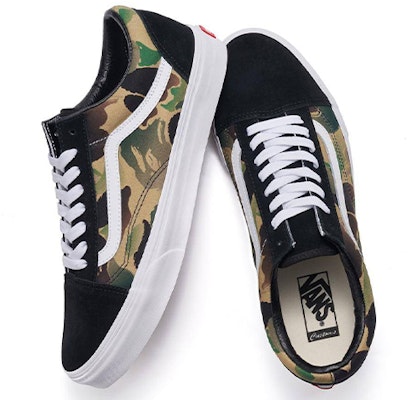 베이프 x 반스 올드스쿨 코텍스 블랙 카모 '블랙' (한정판) VN0A4OE22DR Shop 베이프 x 반스 올드스쿨 코텍스 블랙 카모 '블랙' (한정판) VN0A4OE22DR