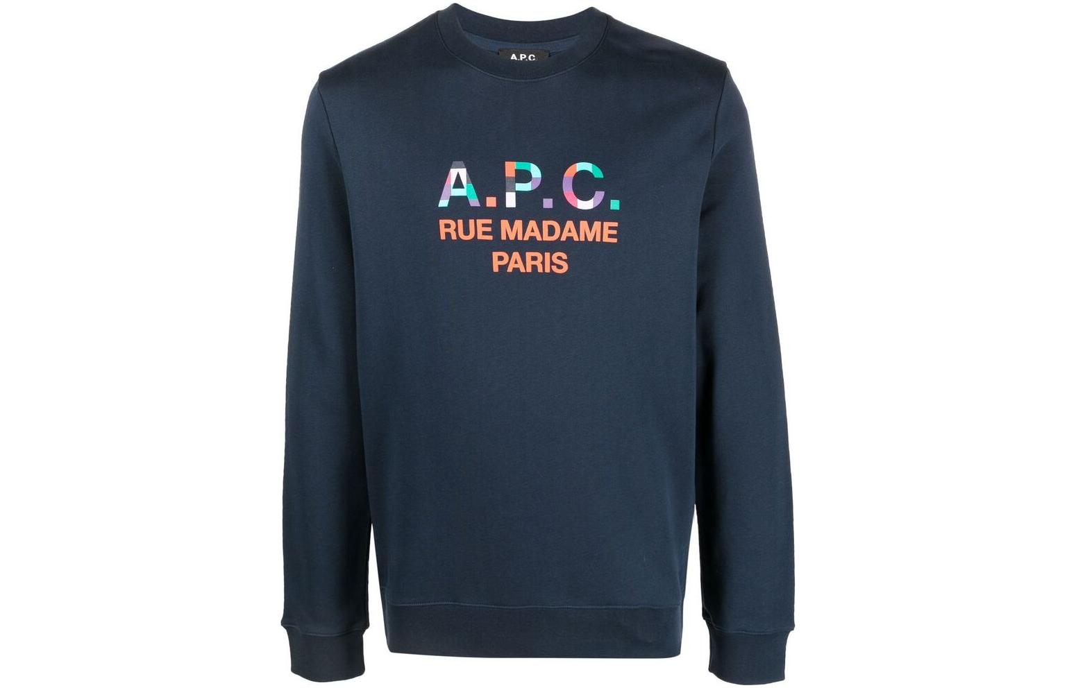 A.P.C. Achille FW22 Logo Print Crewneck Long Sleeve Sweatshirt Navy COEZFH27743IAJ