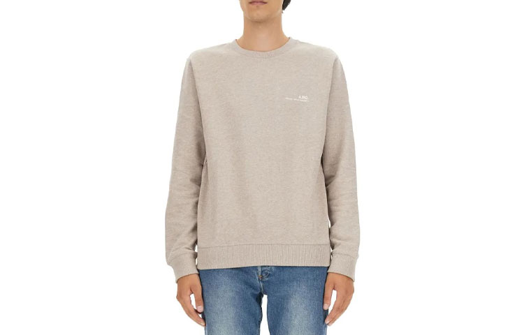 A.P.C. Beige Loose Fit Crewneck Sweatshirt with Letter Print COGAUH27608-PBB