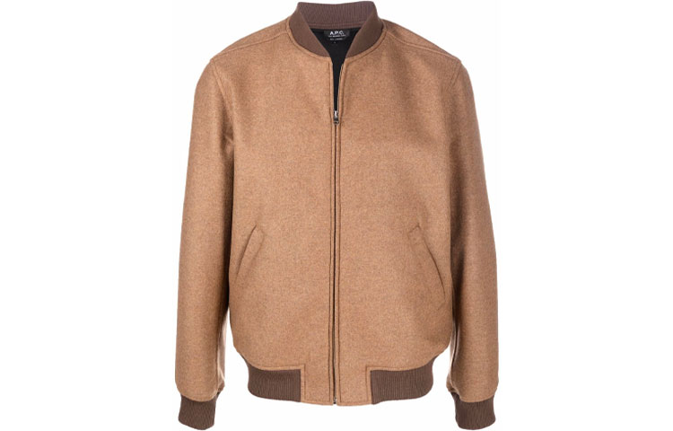 A.P.C. Beige Zip-Up Bomber Jacket with Stand Collar WVAXFH02596-BAC