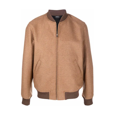 A.P.C. Beige Zip-Up Bomber Jacket with Stand Collar WVAXFH02596-BAC