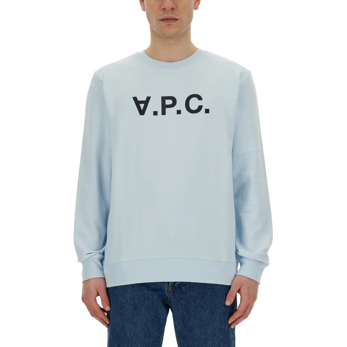 A.P.C. Blue Crewneck Logo Print Long Sleeve Sweatshirt COFAXH27378-IAB