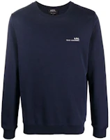 A.P.C. Blue Crewneck Sweatshirt with Logo Print COFBQH27608IAK A.P.C. Blue Crewneck Sweatshirt with Logo Print COFBQH27608IAK