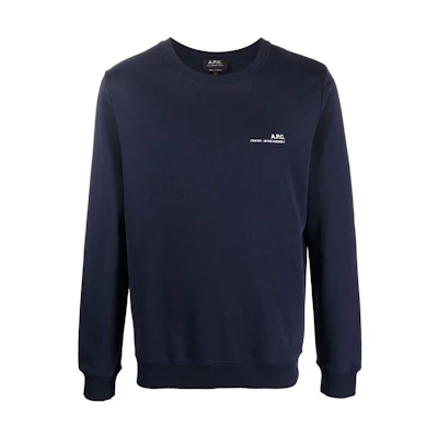A.P.C. Blue Crewneck Sweatshirt with Logo Print COFBQH27608IAK