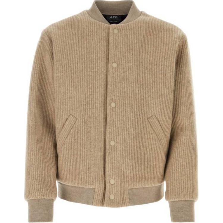 A.P.C. Brown Knit Button-Up Baseball Collar Jacket WOAQRM02888-BAA