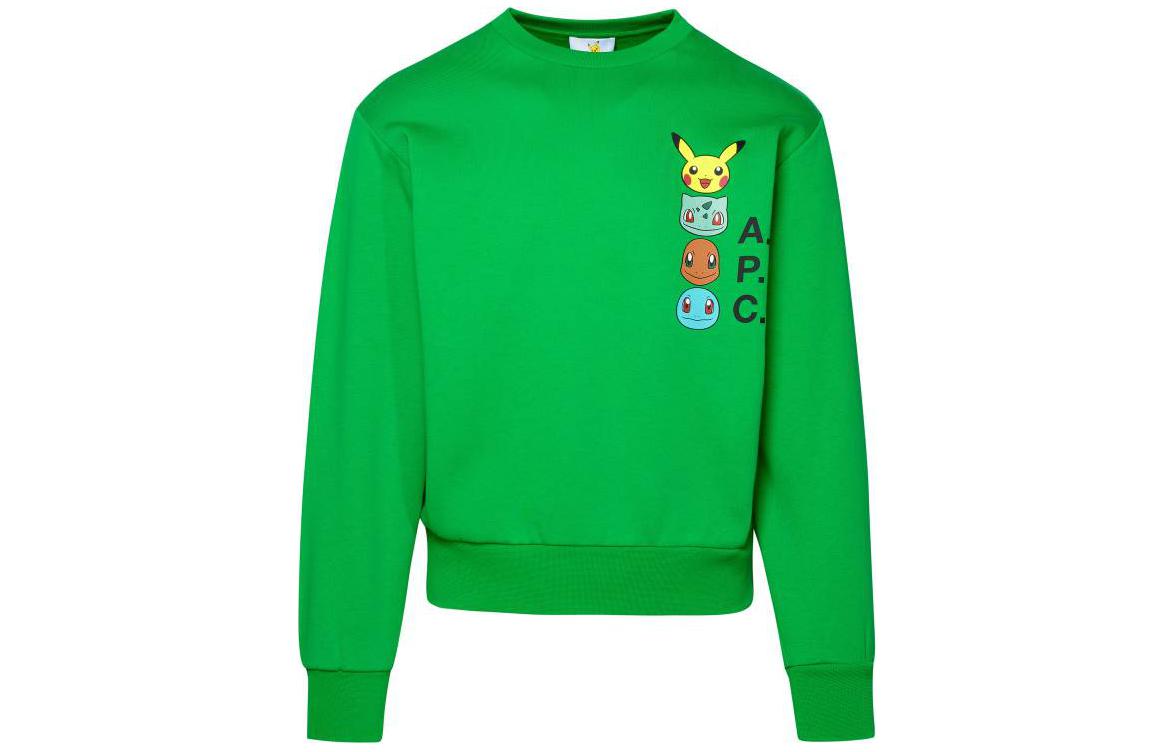 A.P.C. Cartoon Print Crewneck Long Sleeve Sweatshirt Unisex Green COGVFF27861-KAA