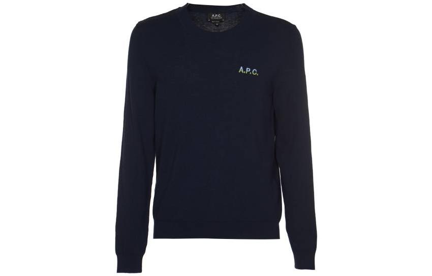 A.P.C. Fitted Solid Crewneck Long Sleeve Sweatshirt Blue COGUQH23213