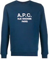 A.P.C. FW21 Logo Embroidered Pullover Sweatshirt Blue Mens COEBHH27500-IAJ A.P.C. FW21 Logo Embroidered Pullover Sweatshirt Blue Mens COEBHH27500-IAJ