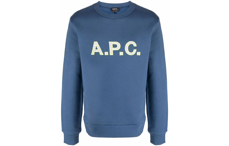 A.P.C. FW21 Solid Color Logo Crewneck Sweatshirt Men’s Blue H27686COESR-IAJ