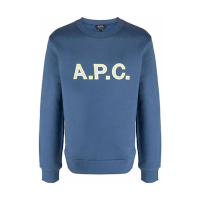 A.P.C. FW21 Solid Color Logo Crewneck Sweatshirt Men’s Blue H27686COESR-IAJ