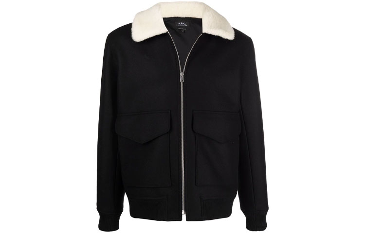 A.P.C. FW21 Solid Contrast Collar Zip Jacket Black H02689WOALD-LZZ