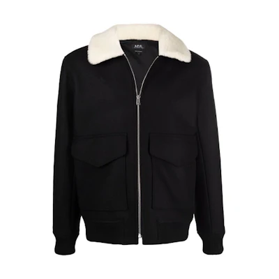A.P.C. FW21 Solid Contrast Collar Zip Jacket Black H02689WOALD-LZZ