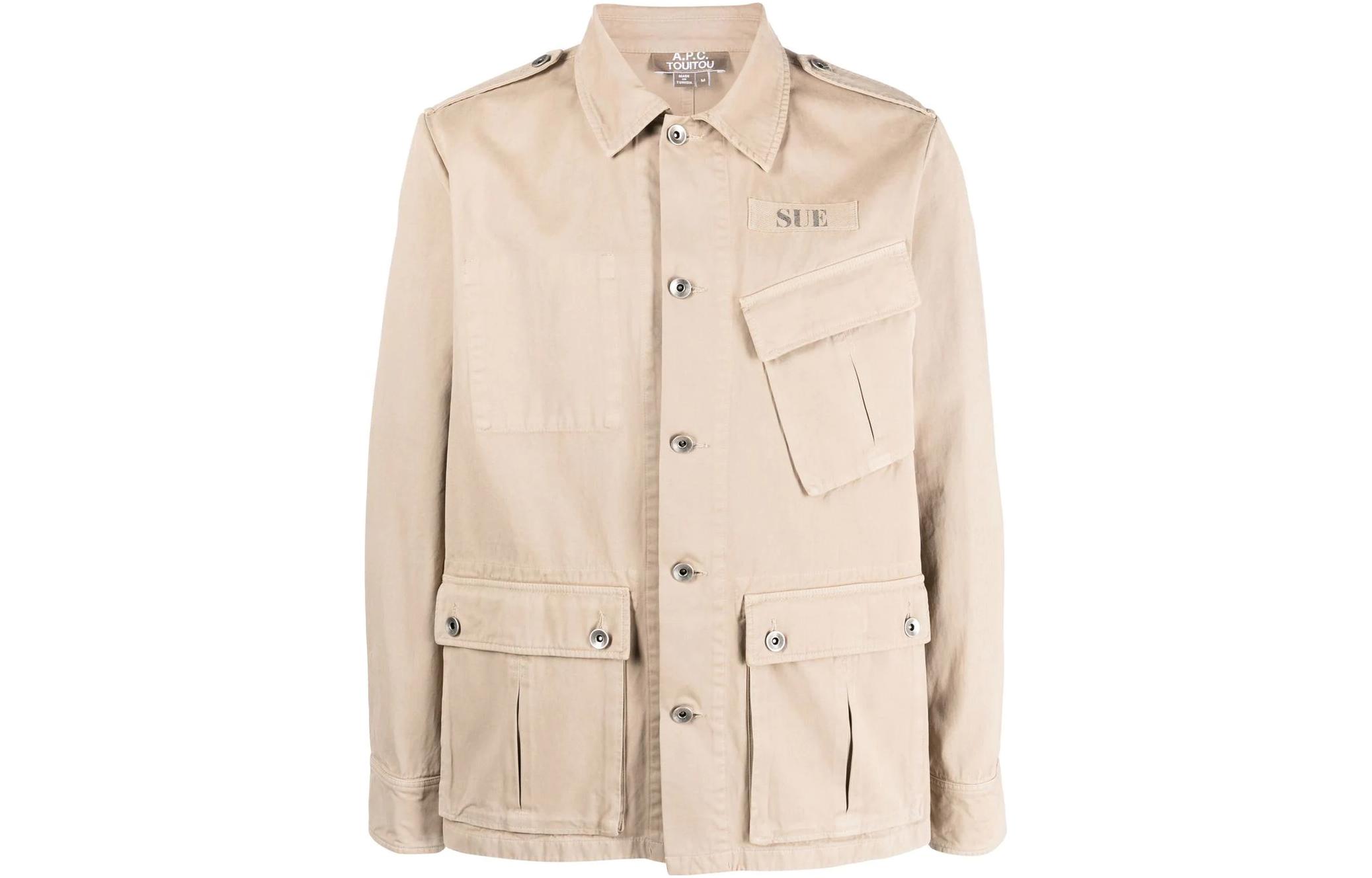 A.P.C. FW22 Beige Solid Multi-Pocket Button-Up Straight Long Sleeve Jacket Unisex M02777COFCI-BAA