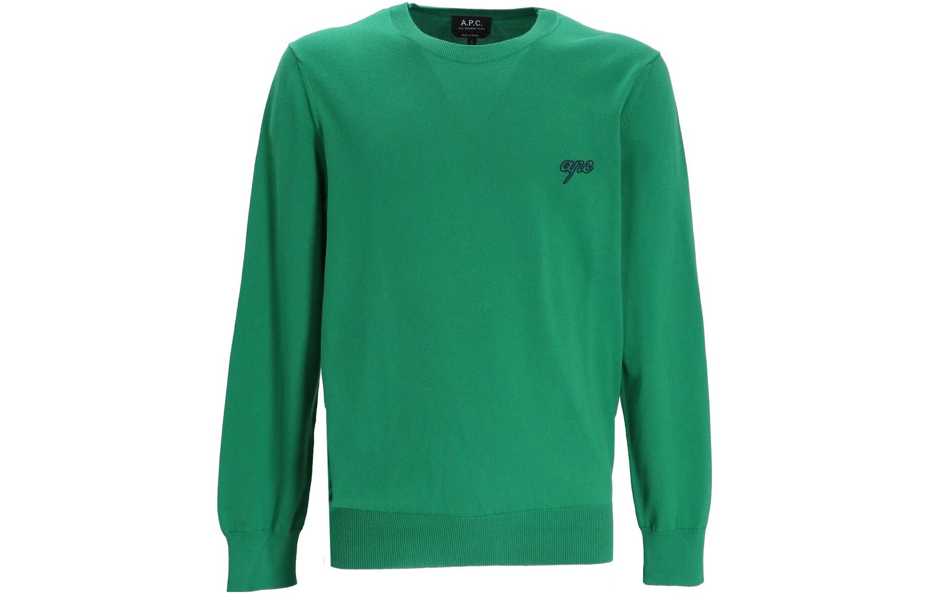 A.P.C. FW22 Green Crewneck Sweatshirt Plain Logo Embroidery Long Sleeve COEDFH23020KAA