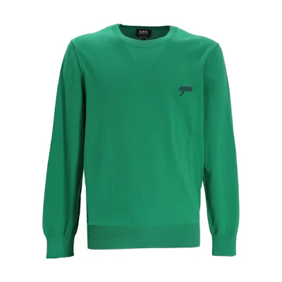 A.P.C. FW22 Green Crewneck Sweatshirt Plain Logo Embroidery Long Sleeve COEDFH23020KAA