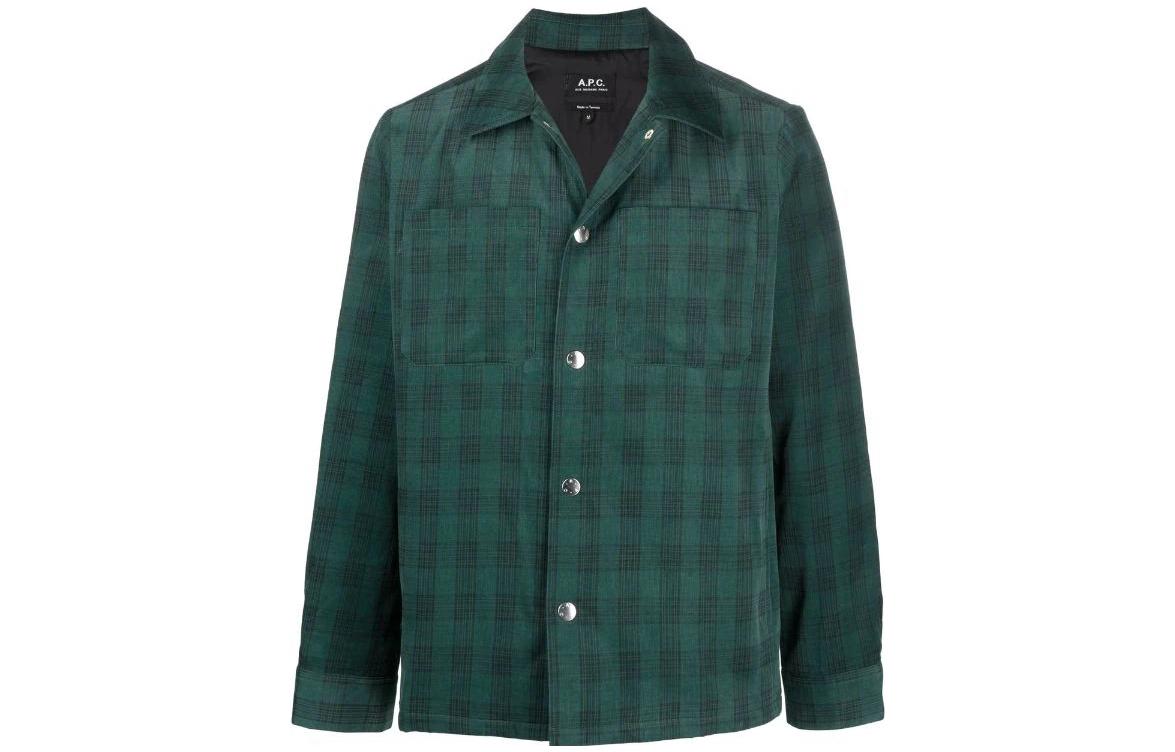 A.P.C. FW22 Green Plaid Single-Breasted Straight-Cut Jacket Men’s COESZH02707KAF