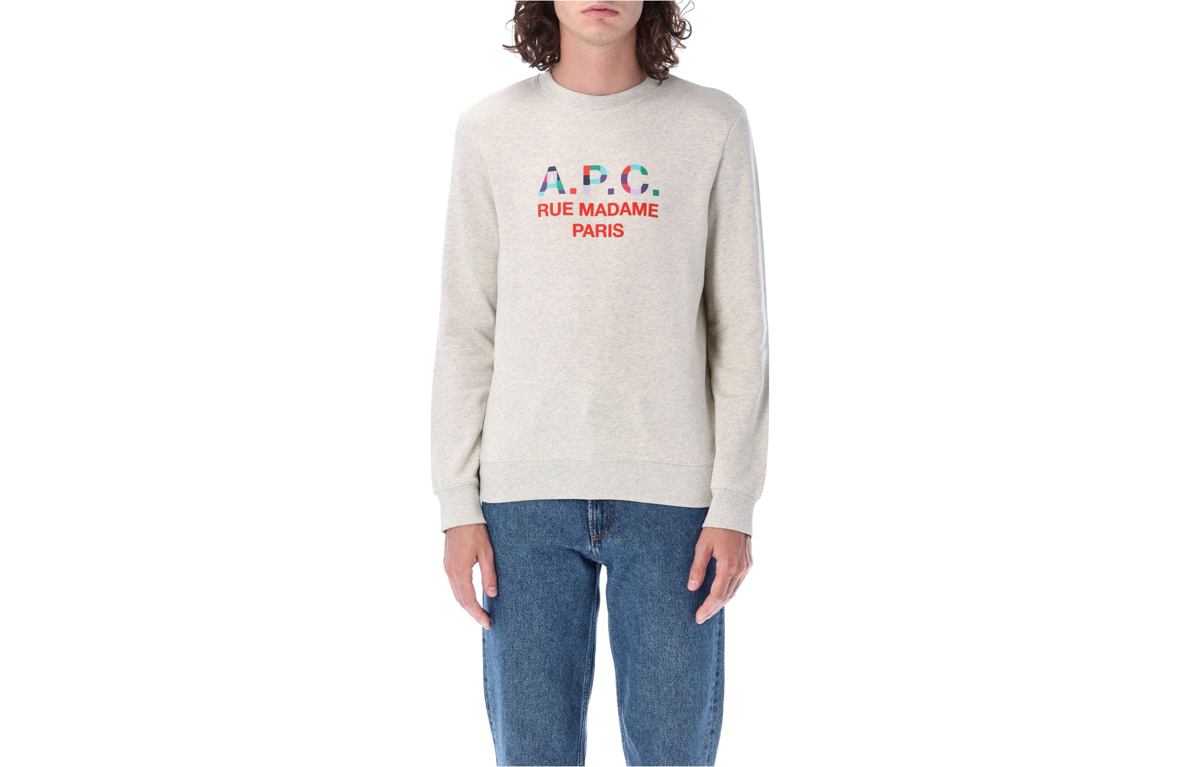 A.P.C. FW22 Grey Crewneck Sweatshirt with Logo Print H27743COEZFPAA
