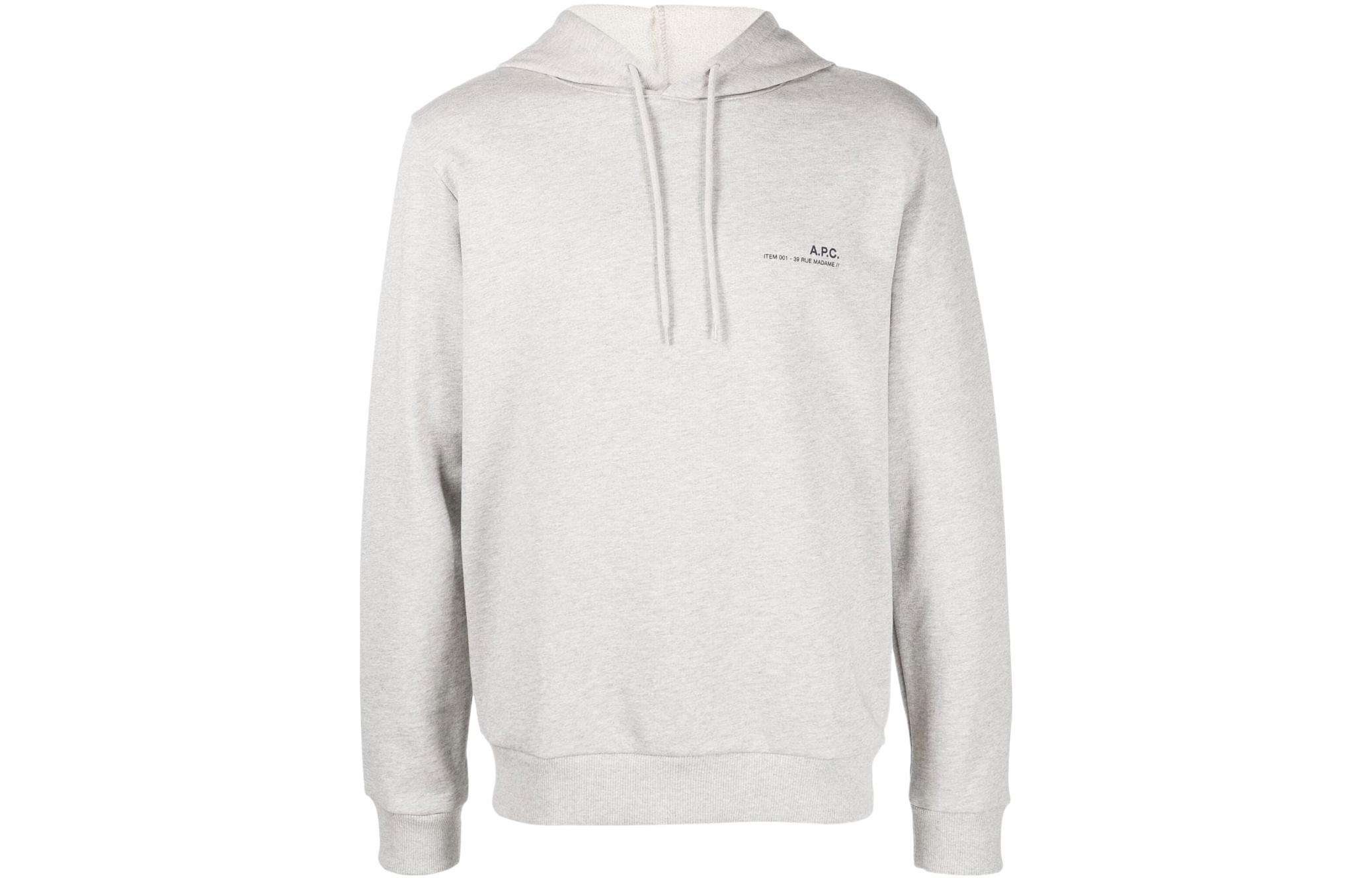 A.P.C. FW22 Grey Pullover Hoodie with Logo Print for Men COFBQH27672PLB