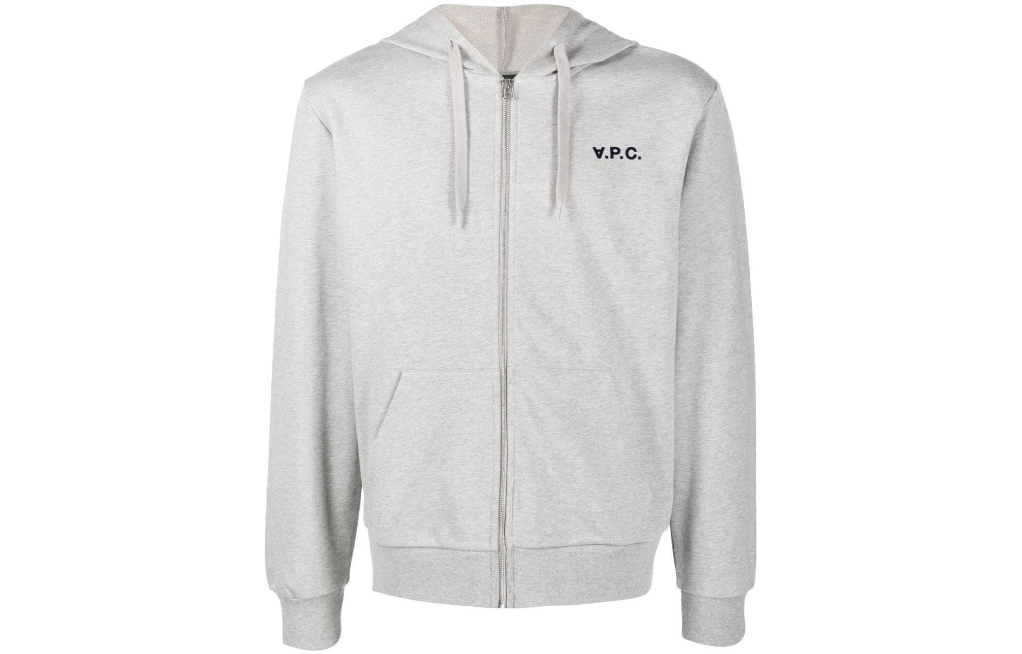 A.P.C. FW22 Grey Zip-Up Hoodie with Solid Logo Print COFAXH27707-PLA